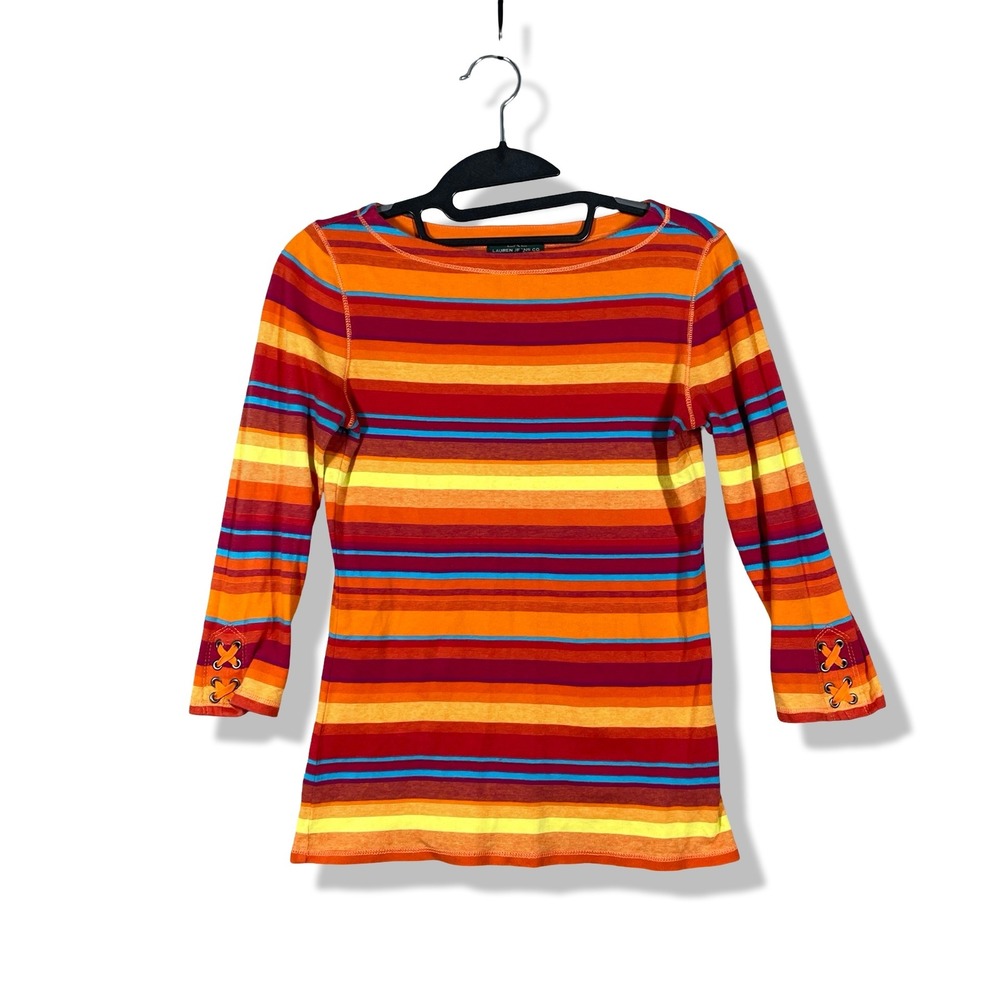 Lauren Jeans Co Ralph Lauren Striped Top Womens XS Orange Y2K Indie Preppy